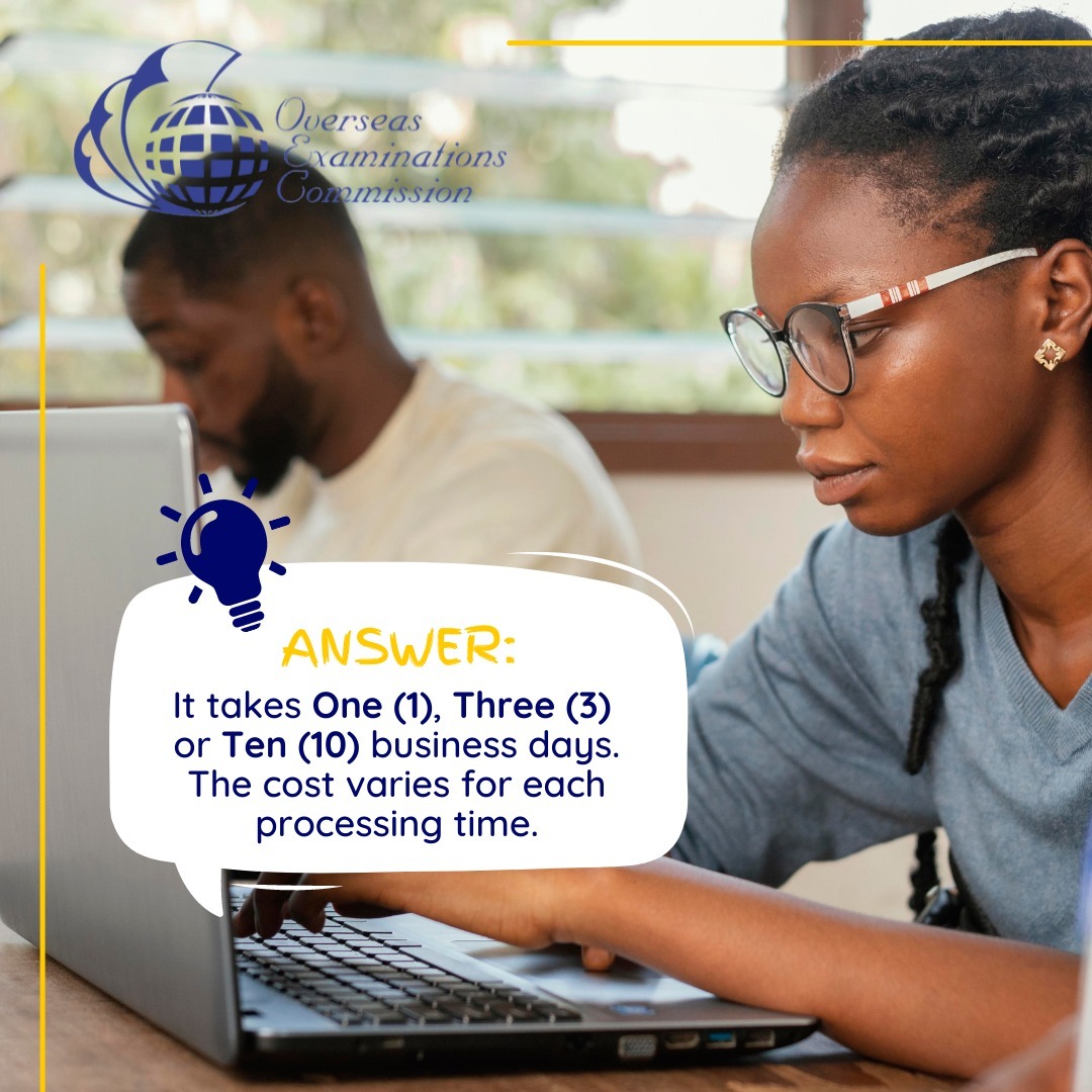 OverseasExams's tweet image. If you intend on requesting a Transcript from us, please note the processing times. Request your transcript early to prevent any delays. Contact us today at 876-920-3284 or email: help@overseasexams.org.jm for more details.

#TranscriptRequest #OECForExams #Jamaica