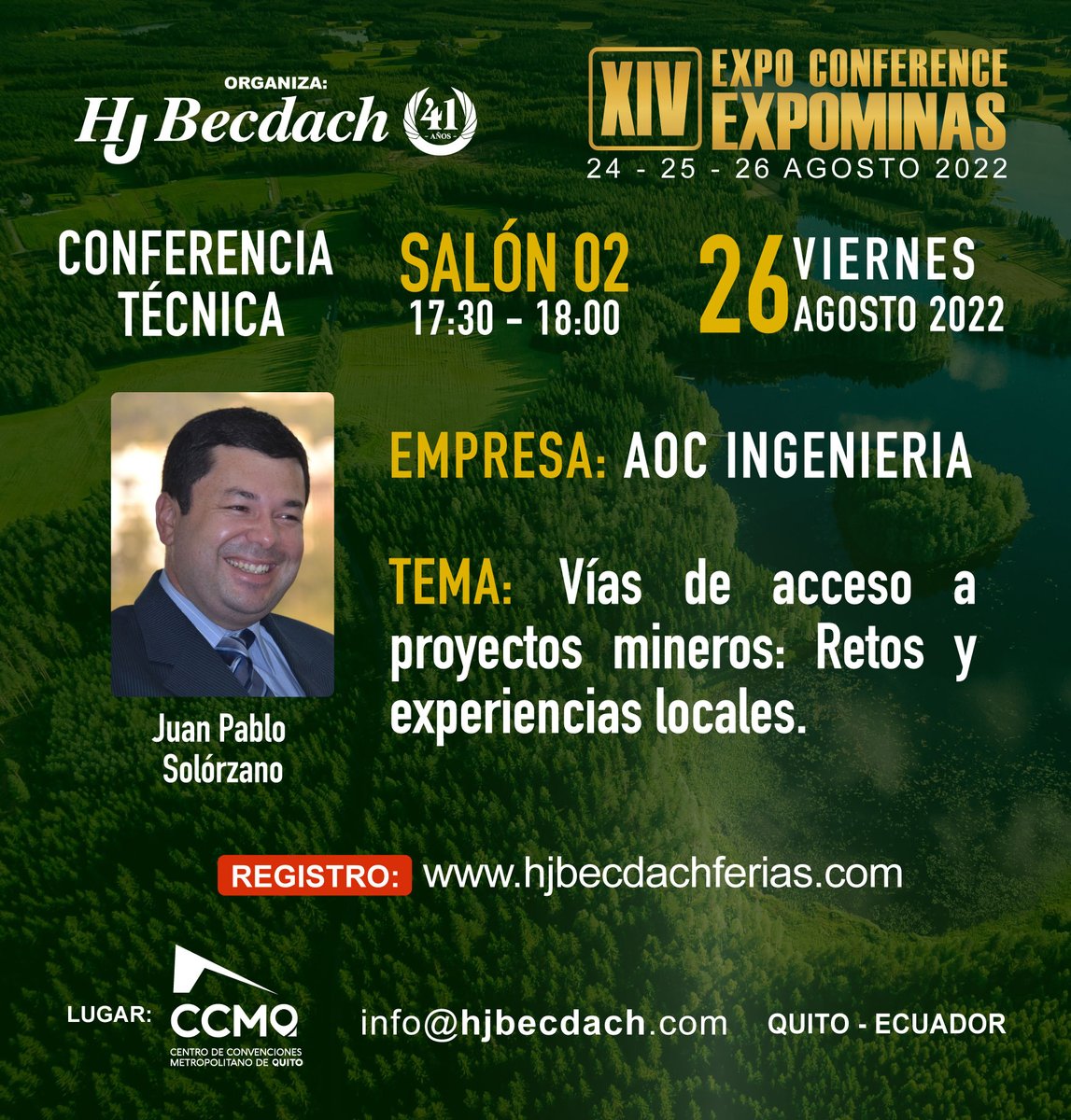 AOCingenieria's tweet photo. El viernes 26 conversaremos sobre los accesos viales a proyectos #mineros en #Ecuador. Juan Pablo Solórzano @JP_Solo presentará nuestra visión y los retos para la industria. Acompáñanos y compartamos experiencias. https://t.co/elKp6buqbI
