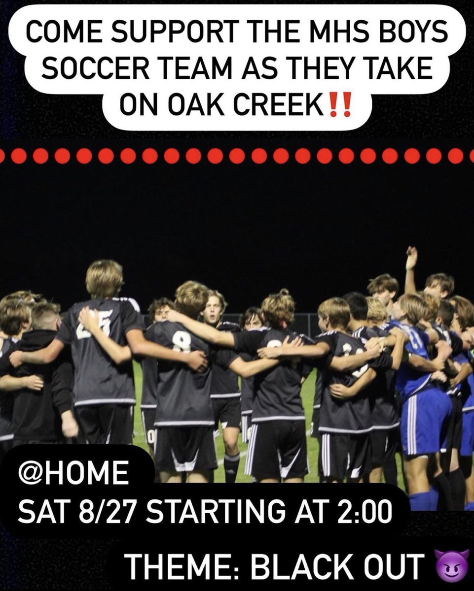 Come cheer on our boys soccer team this Saturday, as they take on Oak Creek !! Theme: Blackout‼️◼️