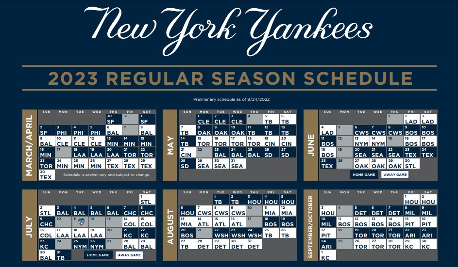 Gary Phillips on X: Here is the #Yankees' entire 2023 schedule in one  easy-to-read pic. They'll open at home against the #Giants.   / X