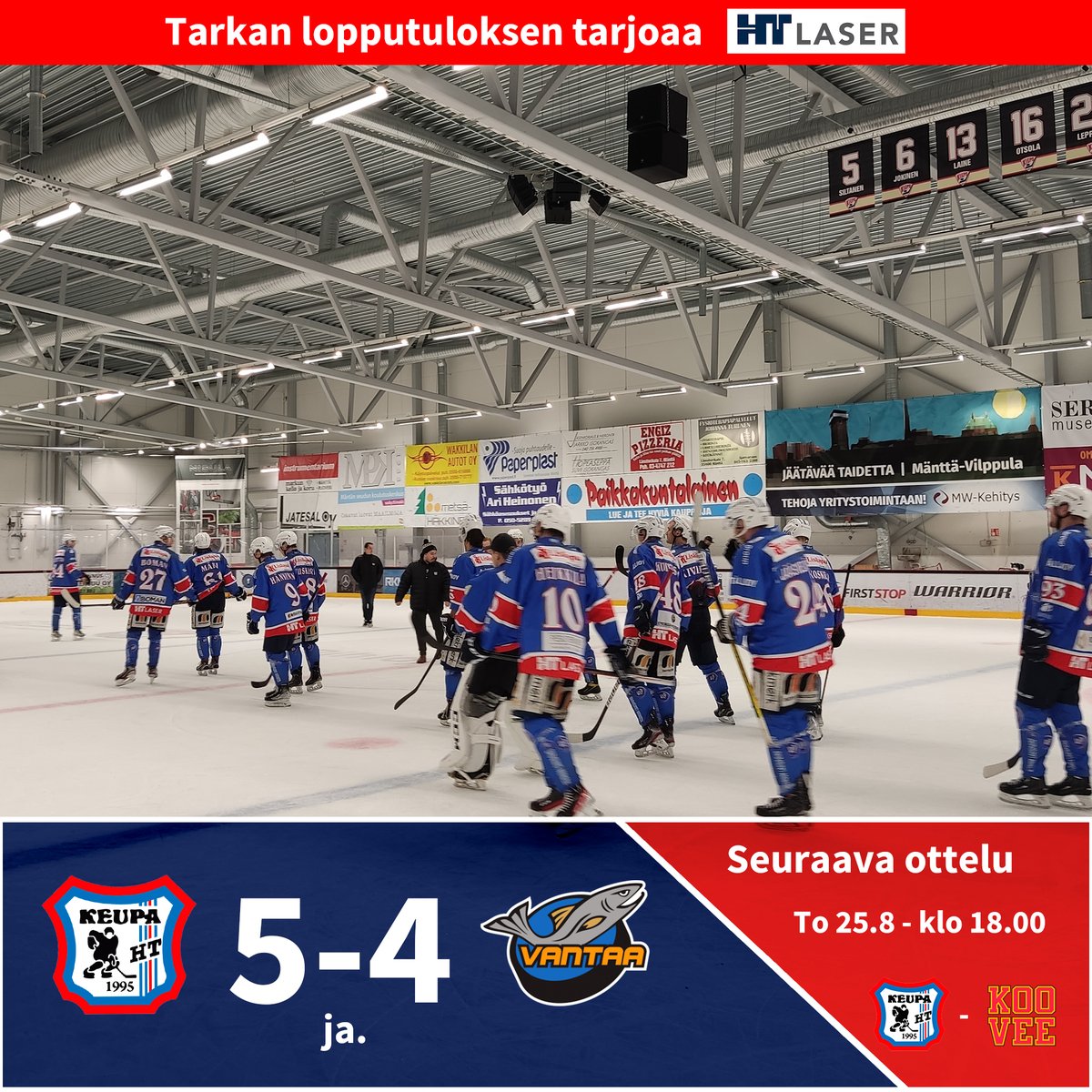 Voitto jatkoajalla kauden ensimmäisestä harjoitusottelusta! 💪

Sotureiden maalintekijöinä kunnostautuivat Hänninen, Jääskeläinen, Kivelä, Perttu sekä voittomaalin tehnyt Ring.

Huomenna jatketaan Keuruulla!

🎟 Liput: seat4.me/tapahtumat/keu…

#KeuPaHT #Ihmistenjoukkue #Mestis