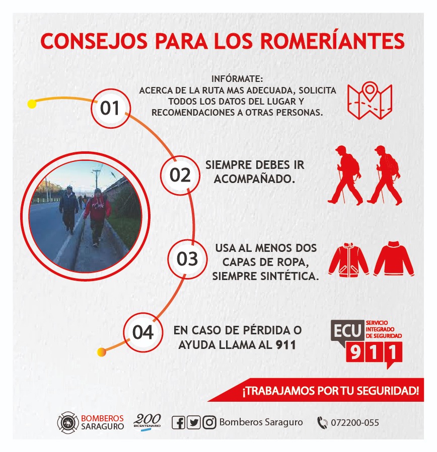 🚨 POR TU SEGURIDAD!!

 📍Avisó a la Ciudadanía 

Si vas a caminar a la romería.

✅👉🏻Recuerda  tener presente las siguientes recomendaciones. #Bomberosaraguro.🧑‍🚒🚒

#Azuay 
#Saraguroseguro
#Romeriante2022