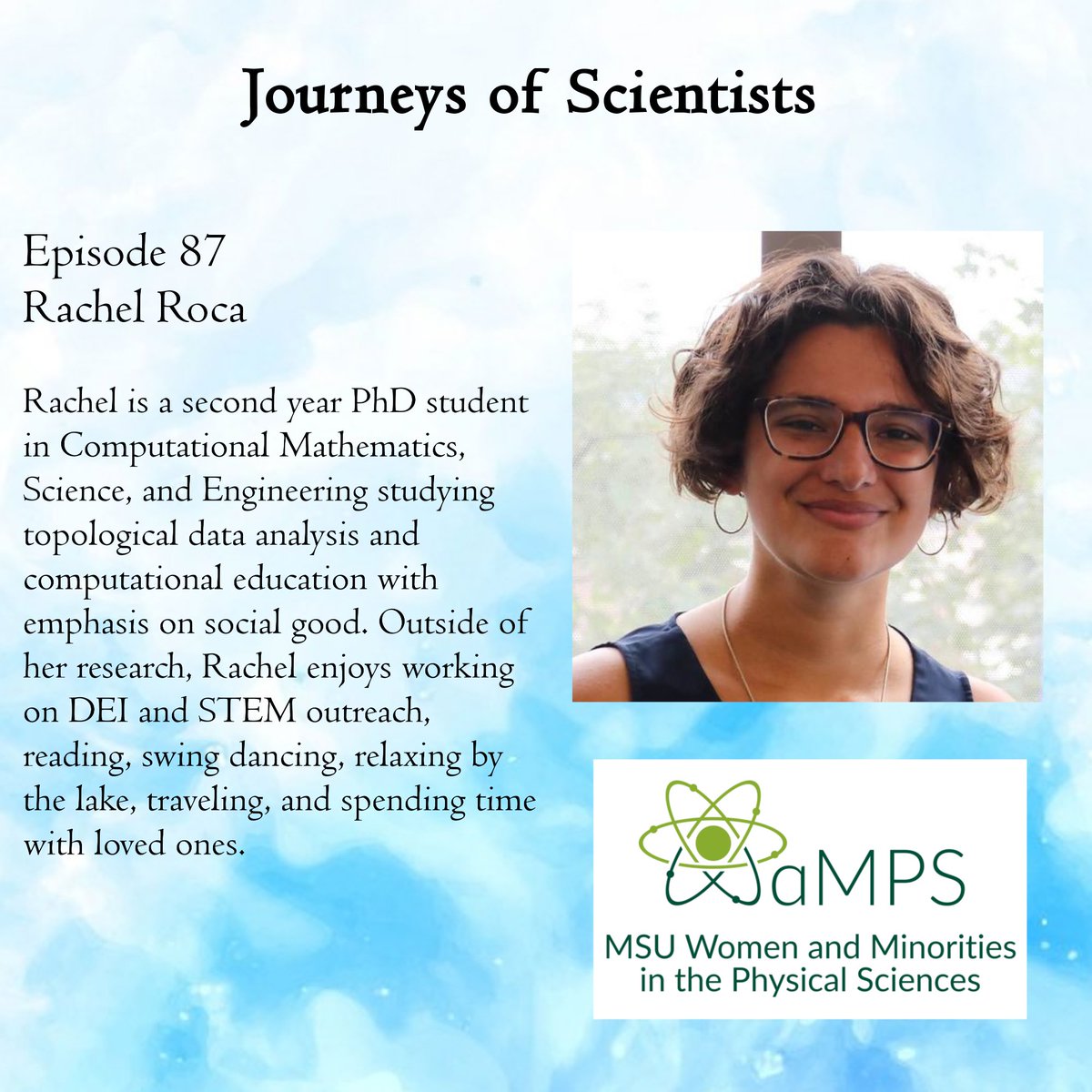 Rachel Roca joins the Journeys of Scientists podcast this week! Listen here: anchor.fm/.../Episode-87…