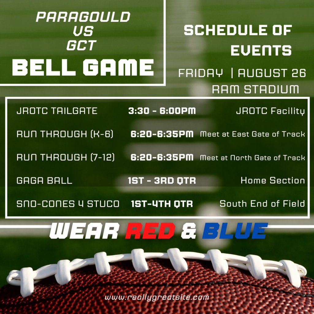 phsrams1's tweet photo. Friday Night Under the Lights - BELL GAME Version! If you aren't at Ram Stadium this Friday night, you are missing out! Check out the attached information for all the activities planned.
#RamUp
#PSDRams
#RiseUpRams https://t.co/4YRDJf5zIW
