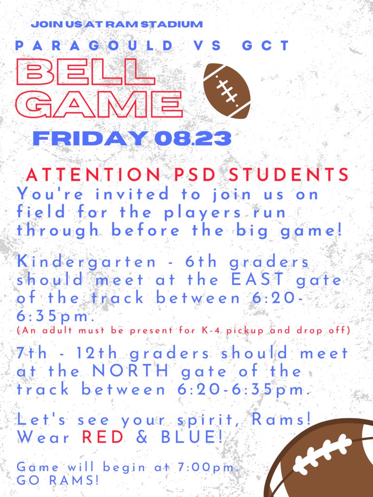 phsrams1's tweet photo. Friday Night Under the Lights - BELL GAME Version! If you aren't at Ram Stadium this Friday night, you are missing out! Check out the attached information for all the activities planned.
#RamUp
#PSDRams
#RiseUpRams https://t.co/4YRDJf5zIW