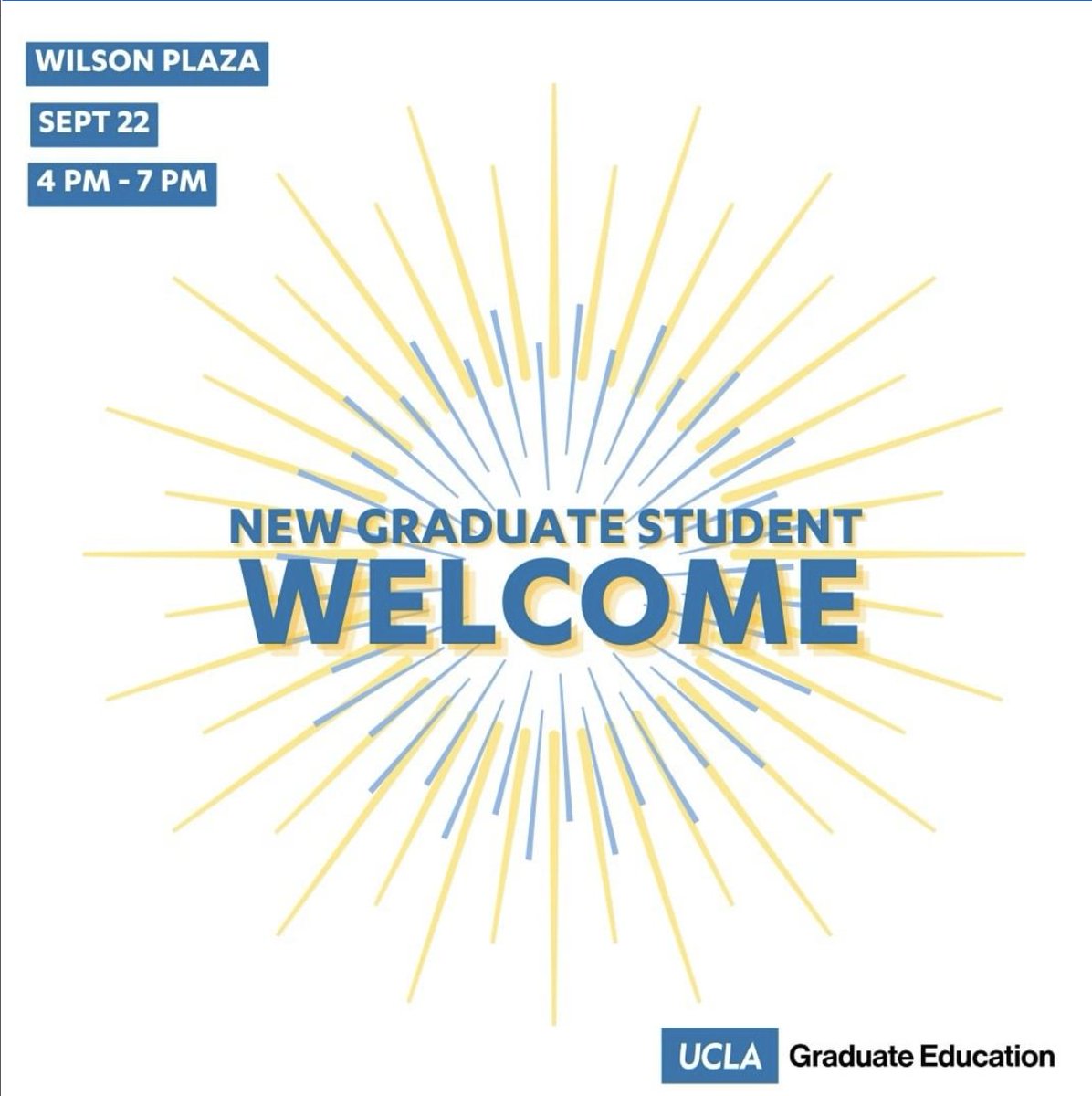 uclagsrc's tweet photo. Happy Wednesday, Grads!

On Thursday, September 22, the Graduate Division is looking forward to welcoming new graduate Bruins from across the United States and the world. Check out the link in our bio for more info! https://t.co/7493oP2w6t