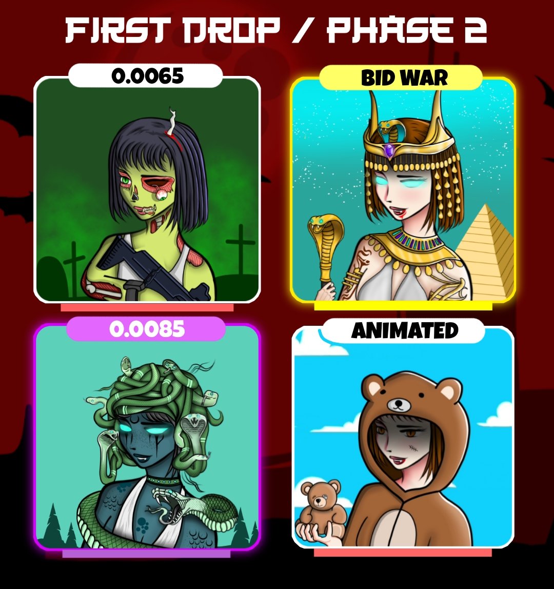 🦇 FIRST DROP of PHASE 2 🦇

🔴 Added animated Jaakunas 👀
🔴 Floor price: 0.0065  $WETH
🔴 Epic Items: 0.0085 $WETH
🔴 Custom Offer: 0.0075 $WETH

Going to do a BID WAR for a Pharaoh Jaakuna today ⚔😈

What are you waitin for? Grab yours👀
opensea.io/collection/jaa…

#NFTcommunity