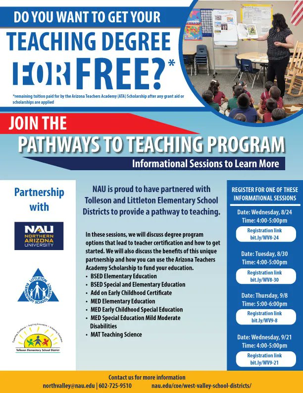 Tolleson Elementary School District (@tollesonesd) on Twitter photo <a href="/TollesonESD/">Tolleson Elementary School District</a> is proud to partner with Northern Arizona University to bring great teachers to our classrooms. Learn how you can get your teaching degree free! <a href="/TollesonESD/">Tolleson Elementary School District</a> is proud to partner with Northern Arizona University to bring great teachers to our classrooms. Learn how you can get your teaching degree free!
