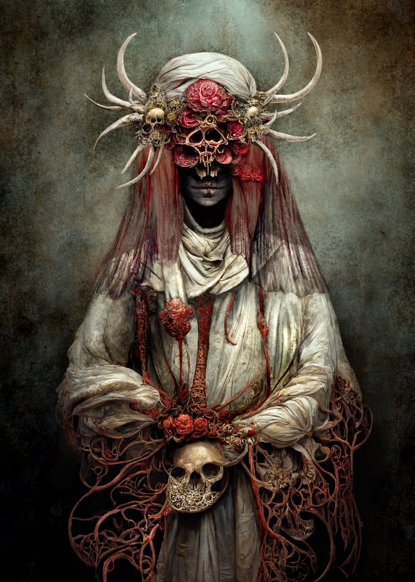 “Emissary" 
My 1st assemblage using #MidJourney ~ I am hooked!

It’s akin to plugging my imagination into a magic box where all my bat-shit crazy ideas come spitting out. Granted, there is still assembly required, but I'm  gobsmacked w/ the possibilities. #AIart #MacbreArt