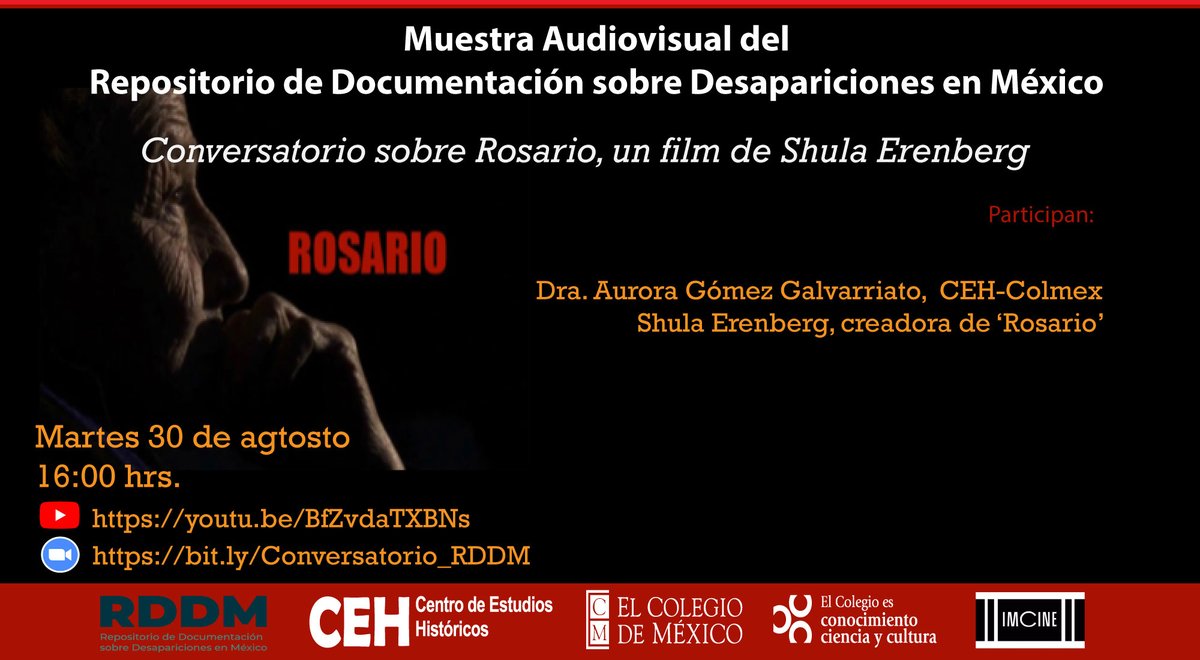 CEHColmex's tweet photo. Repositorio de Documentación sobre desapariciones en México:
"Muestra Audiovisual del Repositorio de Documentación sobre Desapariciones en México. Conversatorio sobre Rosario, un film de Shula Erenberg"
📅 AGO 30
⏰ 16h00
https://t.co/mZzMEcaGun
🎥 https://t.co/m7rWGuzdZ7 https://t.co/DT8n3qNx7v