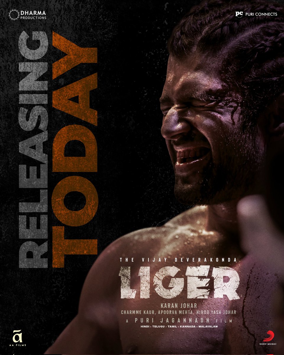 The Hardwork we Put in,
The Dream we dreamed,
The Day we’ve been waiting for,

#LIGER GRAND RELEASE TODAY ❤️‍🔥

#LigerHuntBegins 
#WaatLagaDenge 

<a href="/TheDeverakonda/">Vijay Deverakonda</a> <a href="/ananyapandayy/">Ananya Panday</a> @karanjohar #PuriJagannadh <a href="/Charmmeofficial/">Charmme Kaur</a> <a href="/apoorvamehta18/">Apoorva Mehta</a> <a href="/DharmaMovies/">Dharma Productions</a>