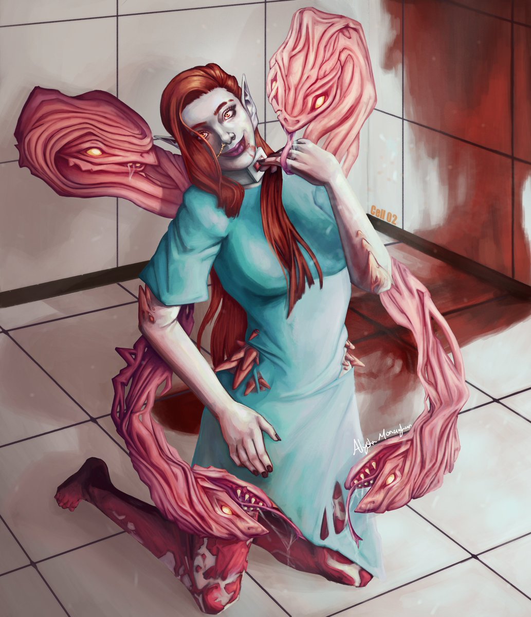 MarchosiasV's tweet photo. Decided to create this little piece. Doesn't she look pretty? 
https://t.co/eCx5oXYyTT
#digitalart #DigitalArtist #digitalpainting #digitalillustration #illustration #illustrationart #creepyart #creepy #horror #horrorart https://t.co/R6bHno7enK