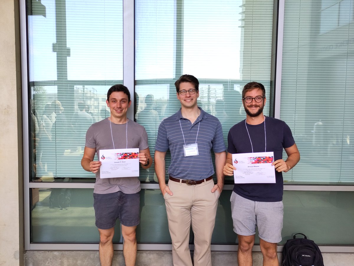 The awards for best presentations at #FEniCS2022 at <a href="/UCSanDiego/">UC San Diego</a> have been awarded: congratulations to <a href="/MHabera/">Michal Habera</a> for winning the prize for the best presentation by a postdoc, and Joseph Dean and <a href="/ArnaudMazier/">Arnaud Mazier</a> for winning prizes for the best presentations by PhD students!