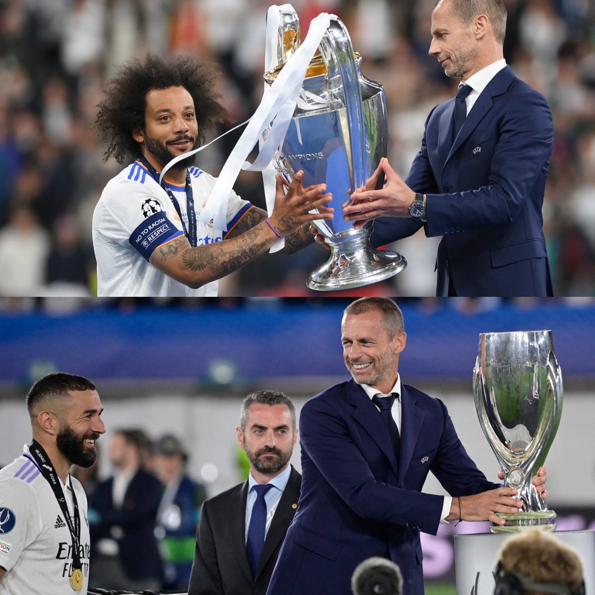 MHassanFootball's tweet image. Ceferin tried to ban RM from the UCL, being as petty as he is, even removed RM from the UCL promo. Since then, he had to give 50+ winners’ medals &amp;amp; 2 titles of UEFA competitions to RM. Tomorrow he will watch our boys win everything at the UEFA gala night. 

The Real Madrid way.