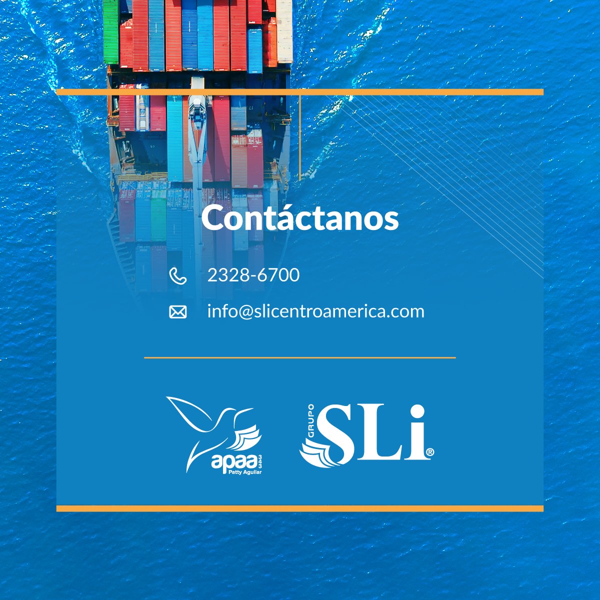 PattyAguilarSLI's tweet photo. Si desea conocer información detallada sobre nuestros servicios, comuníquese al 2328-6700 o escríbanos a: info@slicentroamerica.com y gustosamente lo atenderemos.

#agentedeaduana #apaa343 #aduanas #GrupoSLI https://t.co/gzYHYnWKu8