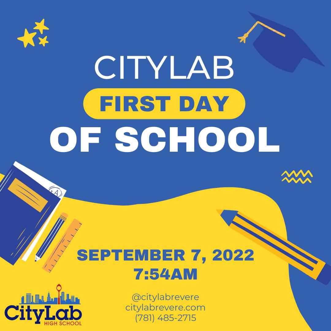 CityLabRevere's tweet photo. First day of school is fast approaching: Students, we'll see you on SEPTEMBER 7TH at 7:54AM! https://t.co/E8sn1Di5PW