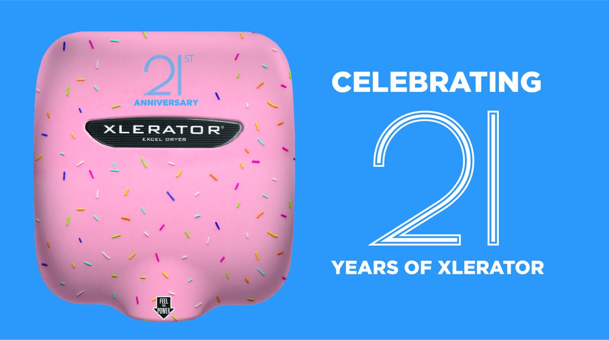 XLERATORHD's tweet photo. Help us blow out the #birthday candles for our XLERATOR #handdryer as it is the 21st anniversary of the first major sale of an UL approved #XLERATOR! 🎂 When people see a XLERATOR, they have peace of mind that they have a safe #handdrying solution. https://t.co/asH7fSAb11
