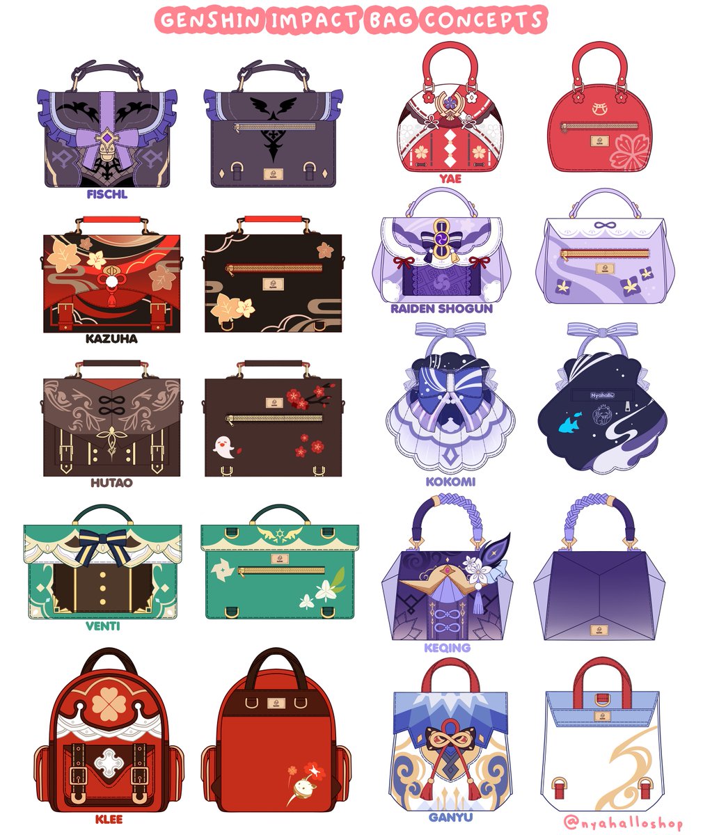 ✨ GENSHIN IMPACT BAG CONCEPTS ✨ 
[INTEREST CHECK ♥ RT APPRECIATED!]

VOTE FOR YOUR TOP 5 FAVES BELOW 👇