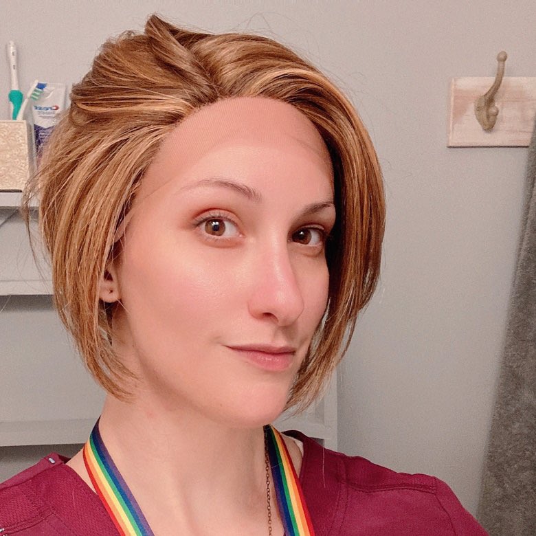 TheCosplayMom's tweet photo. My new Jill V wig arrived yesterday! Was so excited to try it on I didn’t even cut the lace front part out yet 😆 Thanks again for your ko-fi donations! https://t.co/3Gv7kAn1wY