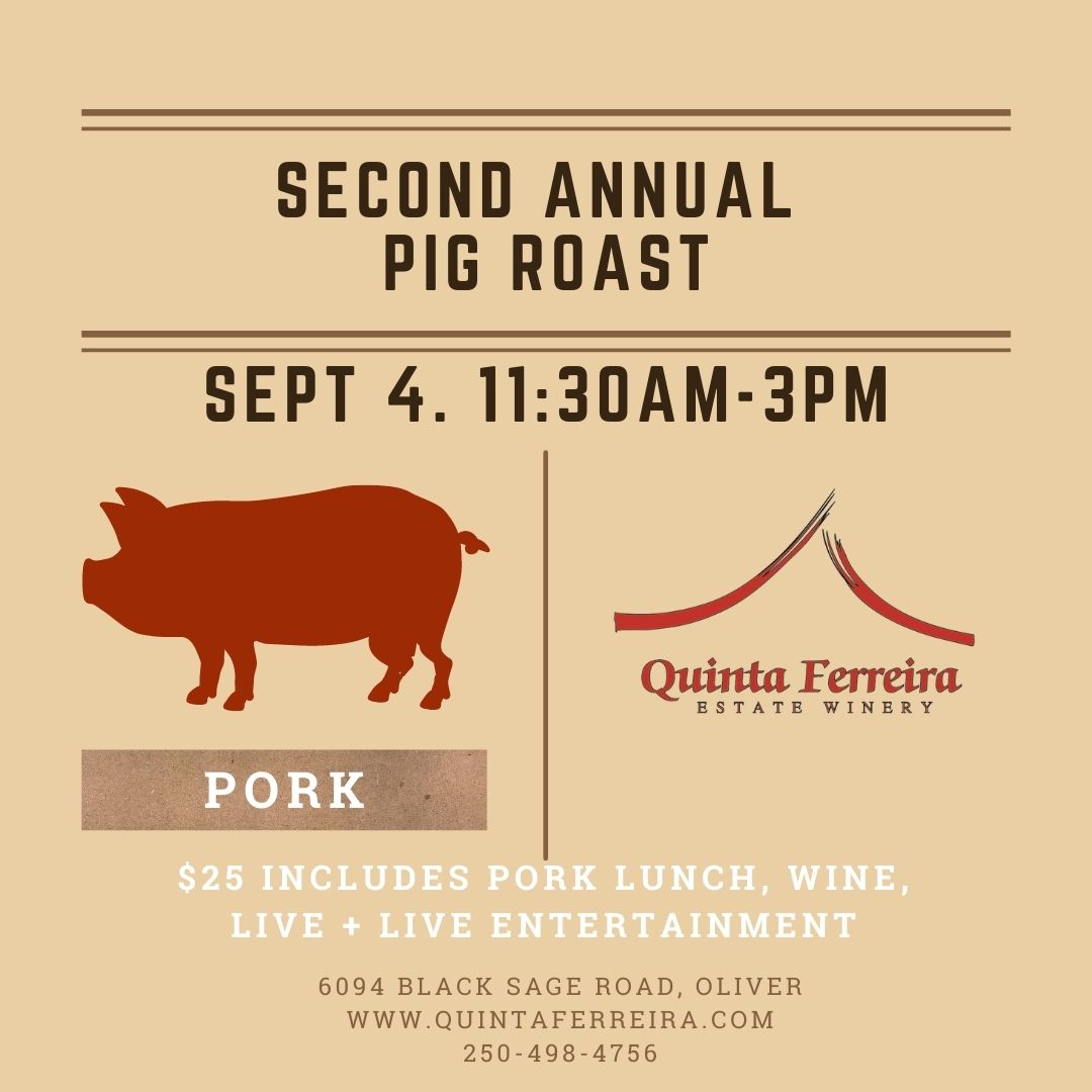Gather your friends and join us at the winery on Sunday, September 4th for our second annual pig roast.