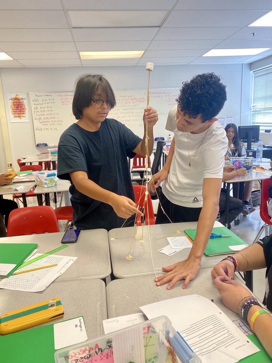 AFDA students collaborating to build the tallest tower using spaghetti pasta, tape, and a marshmallow! <a href="/AnnandaleAtoms/">Annandale High School</a> #AtomNation #engineering #STEM #AFDA