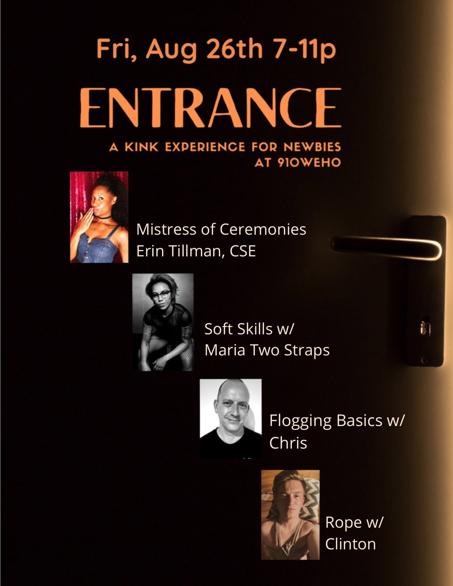 DatingAdviceGrl's tweet photo. THIS FRI, Aug 26!
ENTRANCE: Kink for Newbies!

📌7p-8p - Intro: Erin @DatingAdviceGrl &amp; Tom, Rope 101 w/@DomEllliot  

📌8p-8:45p - MariaTwoStraps @_sexandsquats : BDSM Basics

📌8:45-9:30p - Chris: Flogging 

📌9:30-10p - Tom &amp; BunBun: Toy demo

📌10p-11p - social 

Tix in bio💕 https://t.co/Bfdkbj2Poj