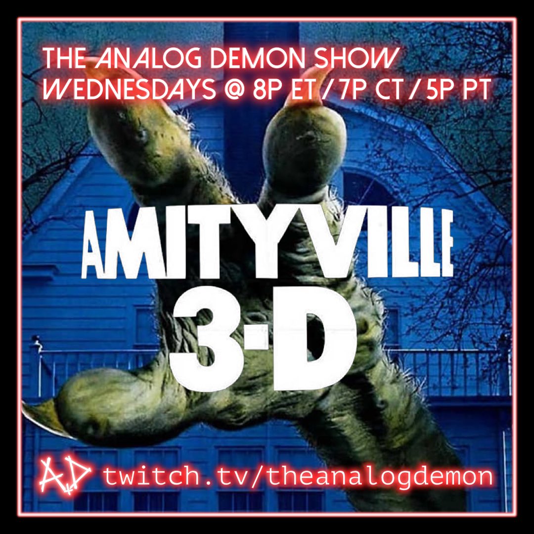 theanalogdemon's tweet photo. WARNING: In this movie, YOU are the victim! Come for the multiple dimensions of horror in AMITYVILLE 3-D (1983)! Join the watch party TONIGHT at 8p ET/5p PT on https://t.co/jyL2gUP52i #Amityville3D #horrorhost #watchparty #3Din2D https://t.co/gMn35Rxfes