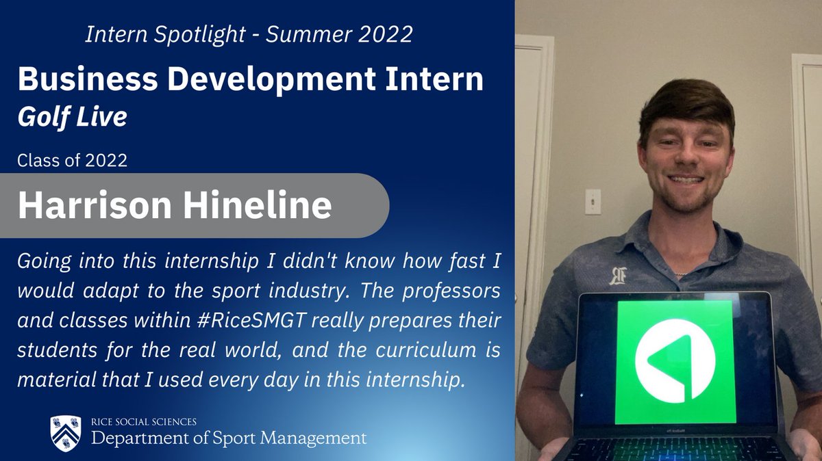 RiceSmgt's tweet photo. 🌟 #RiceSMGT #internspotlight 🌟
@HHineline @RiceSocSci
#SMGTOwlsAtWork🦉👐 #golf #golfliveapp #golflive #golfinstruction https://t.co/B2ibnRpjHF