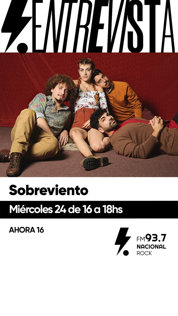 NacionalRock937's tweet photo. ✨Hoy en @ahora16nr estará @sobreviento_ la banda de floresta que presentará su tercer disco y festejará sus 10 años en el @Xirgu_Untref el 5 de noviembre. 

@ebabenco @FloraAlkorta @mariasztajn https://t.co/dbCbYik9QT