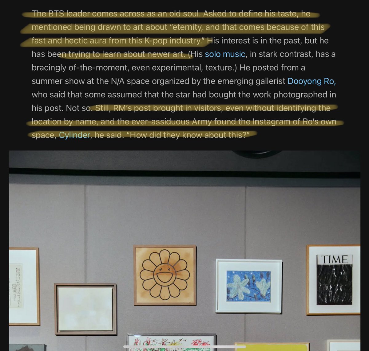 LemonamuRM's tweet photo. The BTS leader comes across as an old soul. Asked to define his taste, he mentioned being drawn to art about “eternity, and that comes because of this fast and hectic aura from this K-pop industry.” His interest is in the past, but he has been trying to learn about newer art. https://t.co/PeySVPmnQg