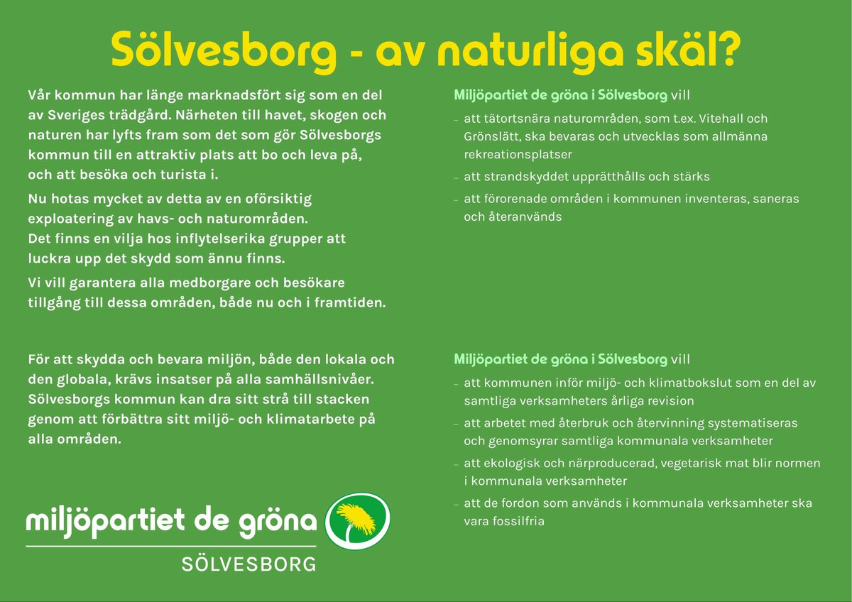 MPSolvesborg's tweet image. Sölvesborg behöver mer grön politik!