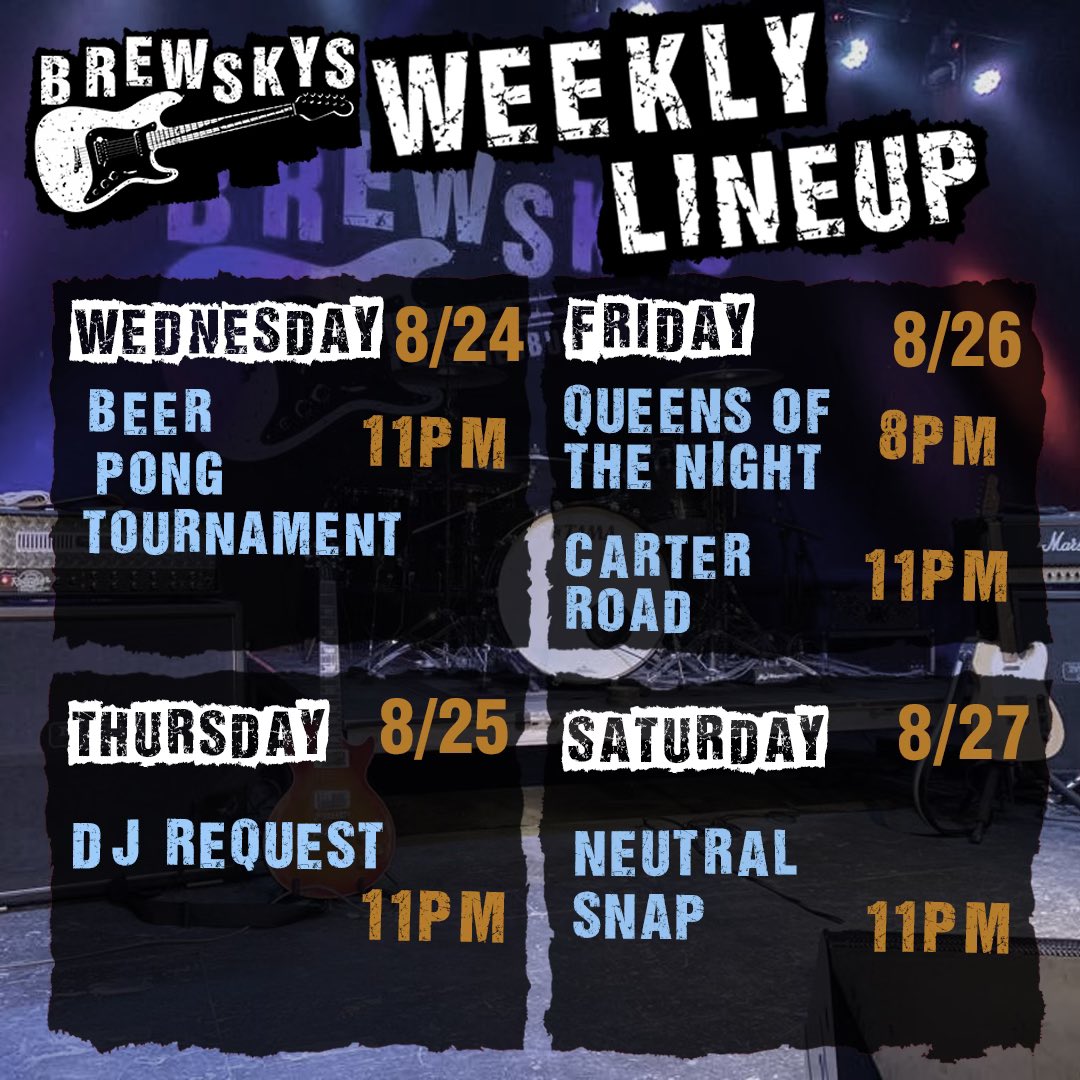 BrewskysHatti's tweet photo. —Wednesday-50 cent wings, $4 beer pitchers, $12 Well Liquor pitchers, $2 Off Frozen Drinks!! Beer Pong Tourney @11 w/$50 bar tab &amp; Free Cover for week for winners
—Thursday @11- DJ Re-Quest w/ $3 Wells &amp; $3 Lemondrops. https://t.co/9MoN6xsSJz