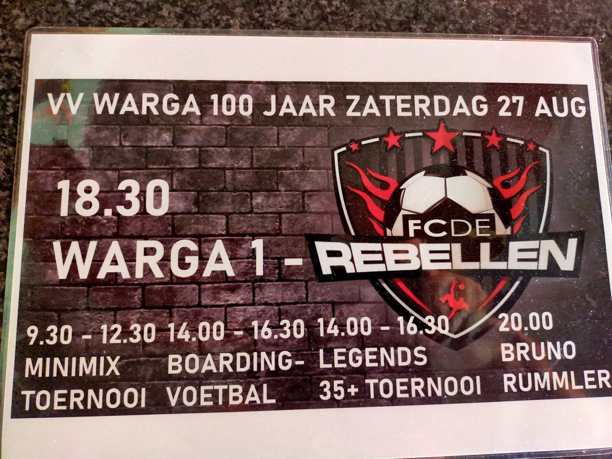 VV Warga morgen, 25 augustus, 100 jaar. Zaterdag wordt het gevierd met dit programma: