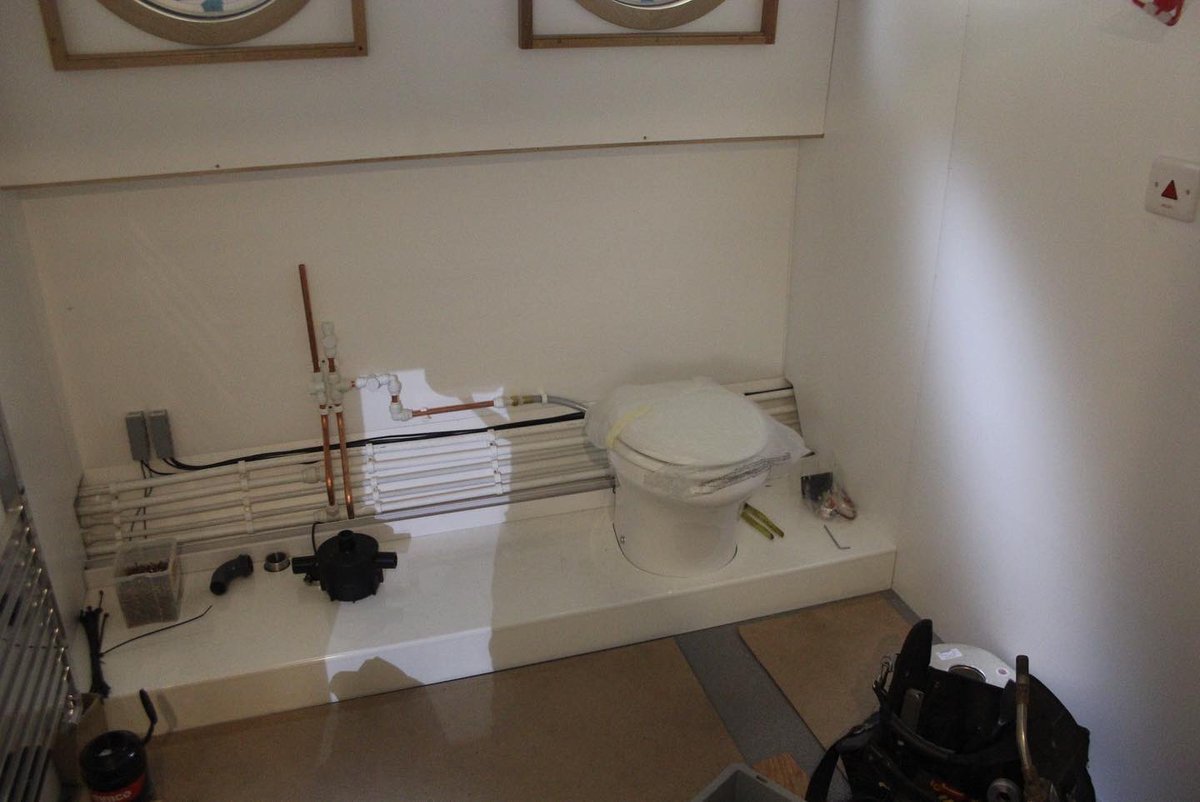EthelBarge's tweet photo. Just some internal photos of #pearlsprogress this week from the boatbuilders. The galley is really taking shape and the toilets are almost worthy of a 5* spa hotel 🙂! https://t.co/jv81pxuw1z