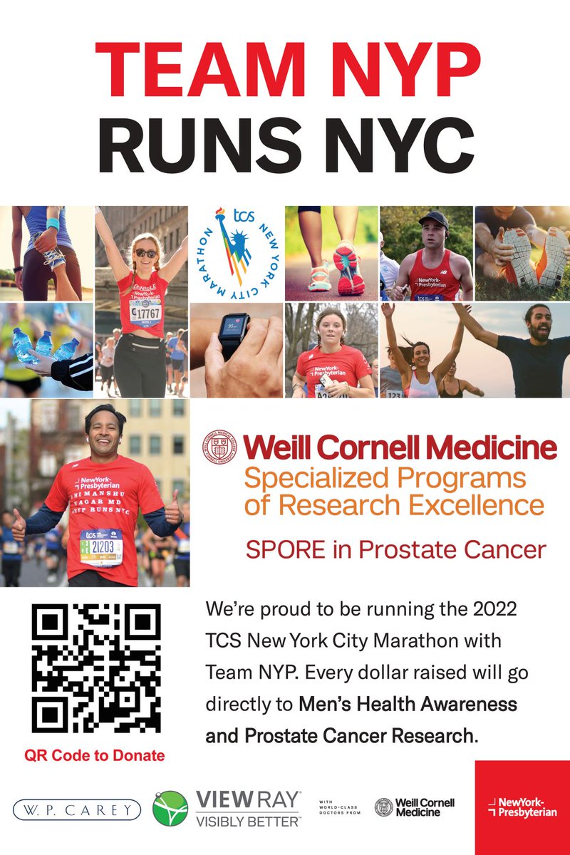 As #ProstateCancerAwareness month approaches and #TeamNYPrunsNYC trains for the @nycmarathon, please donate to #ProstateCancerResearch with @WCM_PCa_SPORE at @nyphospital and @WeillCornell here: give.nyp.org/goto/MensHealt… Thanks to corporate charity sponsors: @WPCarey and @viewray.