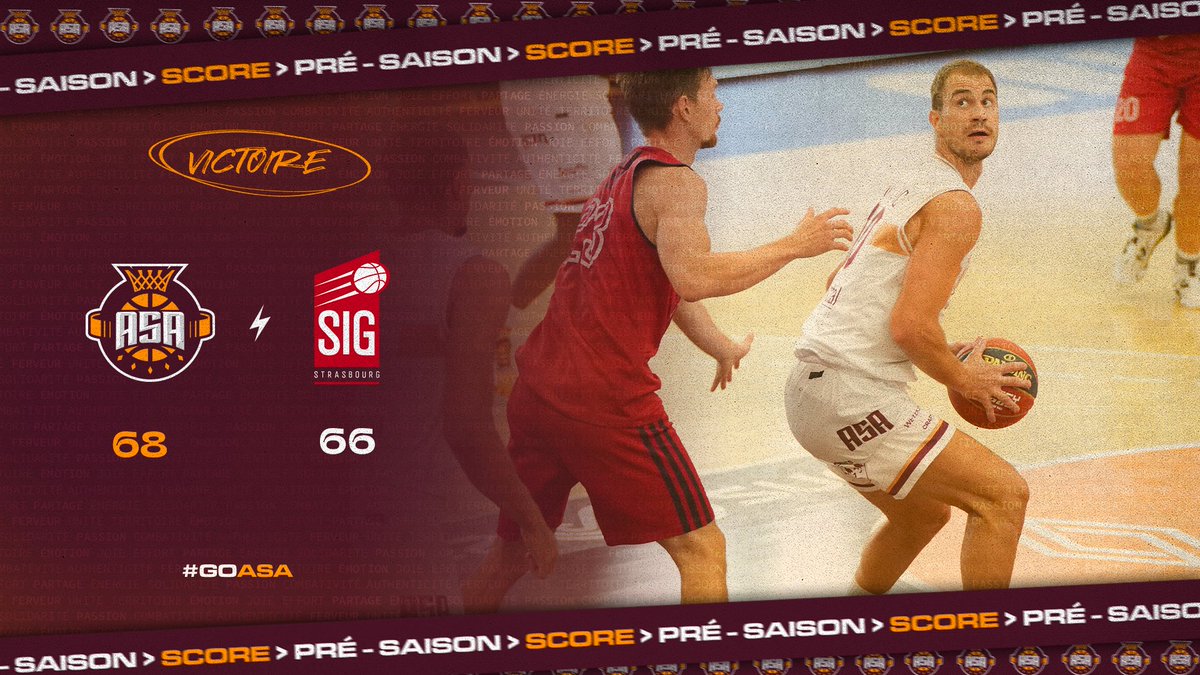 🔴 𝔽𝕚𝕟 𝕕𝕦 𝕞𝕒𝕥𝕔𝕙 

Quelle fin de match pour l'ASA qui arrache la victoire face à la <a href="/sigstrasbourg/">SIG Strasbourg</a> pour son premier match de pré-saison 🔥 Bravo aux deux équipes pour ce match dans une chaleur insoutenable 😓

#GoASA #ASASIG #ASAFamily