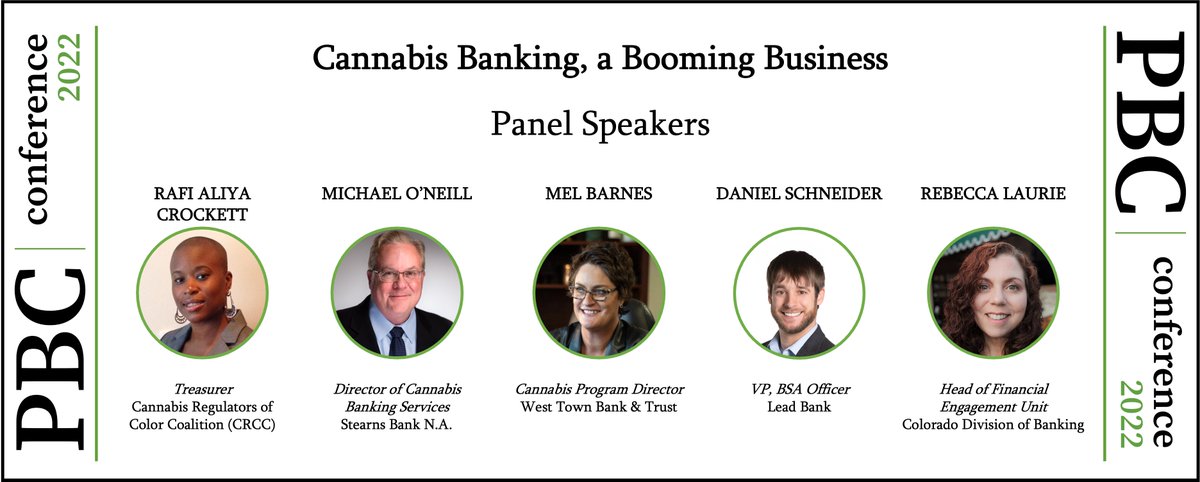 Register to hear Rafi Crockett from <a href="/crc_coalition/">Cannabis Regulators of Color Coalition</a>, Michael O'Neill from <a href="/StearnsBank/">Stearns Bank</a>, Mel Barnes from West Town Bank &amp; Trust, Daniel Schneider from <a href="/Lead_Bank/">Lead</a>, Rebecca Laurie from CO Div. of Banking on "Cannabis Banking, a Booming Business" 

Register: lnkd.in/g9M9ZV_c
