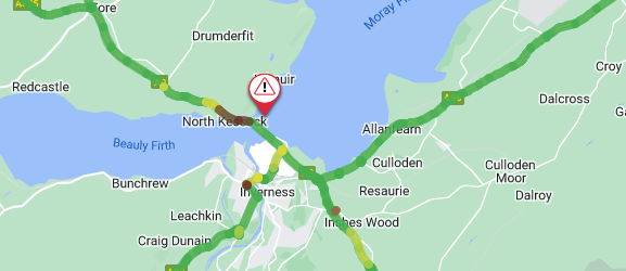 trafficscotland's tweet photo. NEW❗ ⌚ 20:08

#A9 Kessock Bridge 

CLOSED in both directions due to a police incident⛔ 

Please #UseAltRoute where possible 

@NWTrunkRoads https://t.co/A190zHWJfj