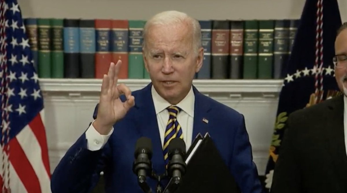 FreeBeacon's tweet image. Biden flashed what we were all told is a white supremacist hand signal at the end of his speech