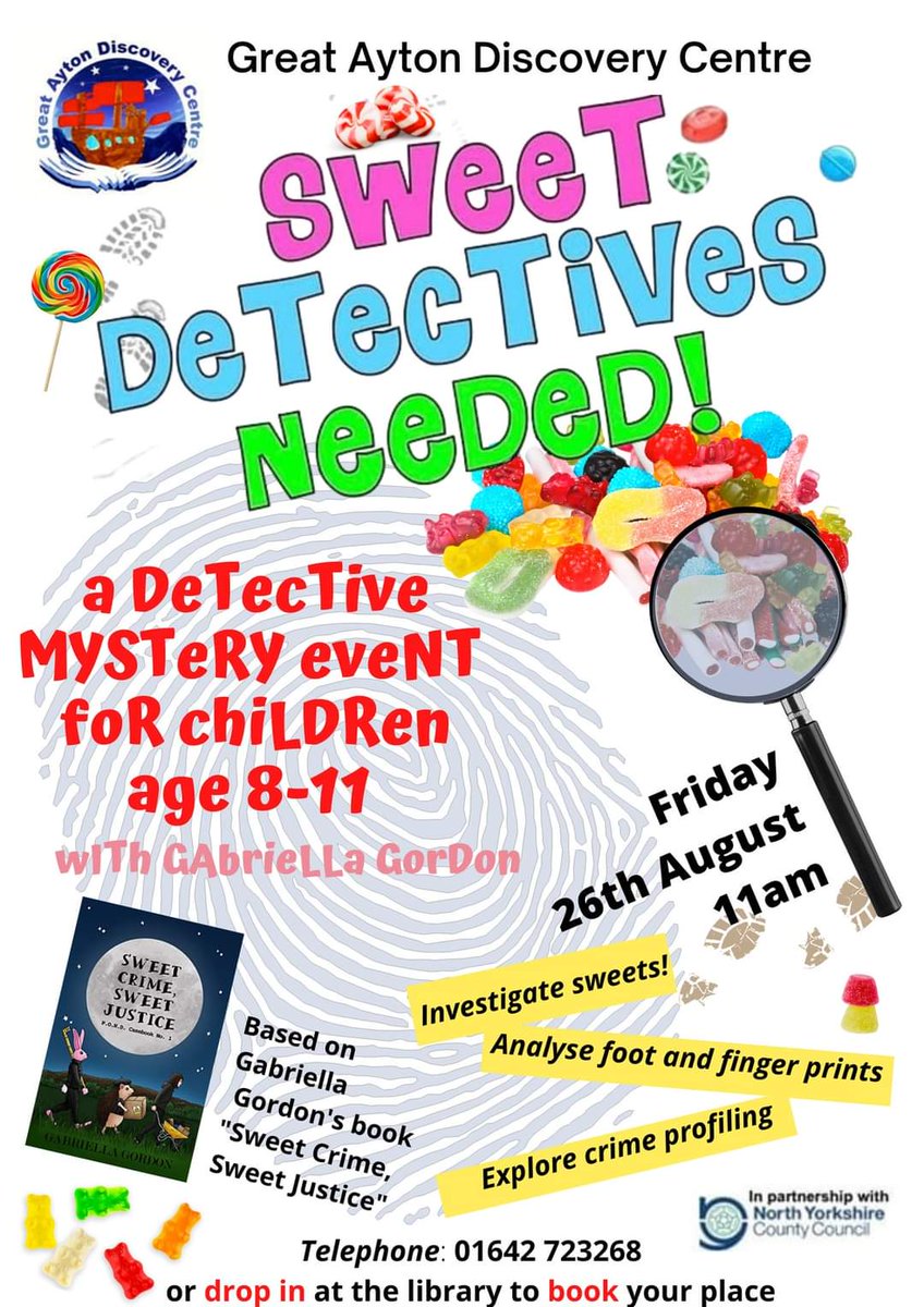 Fun, hands-on, #mysteryevent! Book through the #library - limited places remaining. I'll be doing further events across #NorthYorkshire @nycclibraries Watch for dates!  #summerholidays #childrenscrimebooks #authorevents #crimebusting #summerfun #kidsholidays