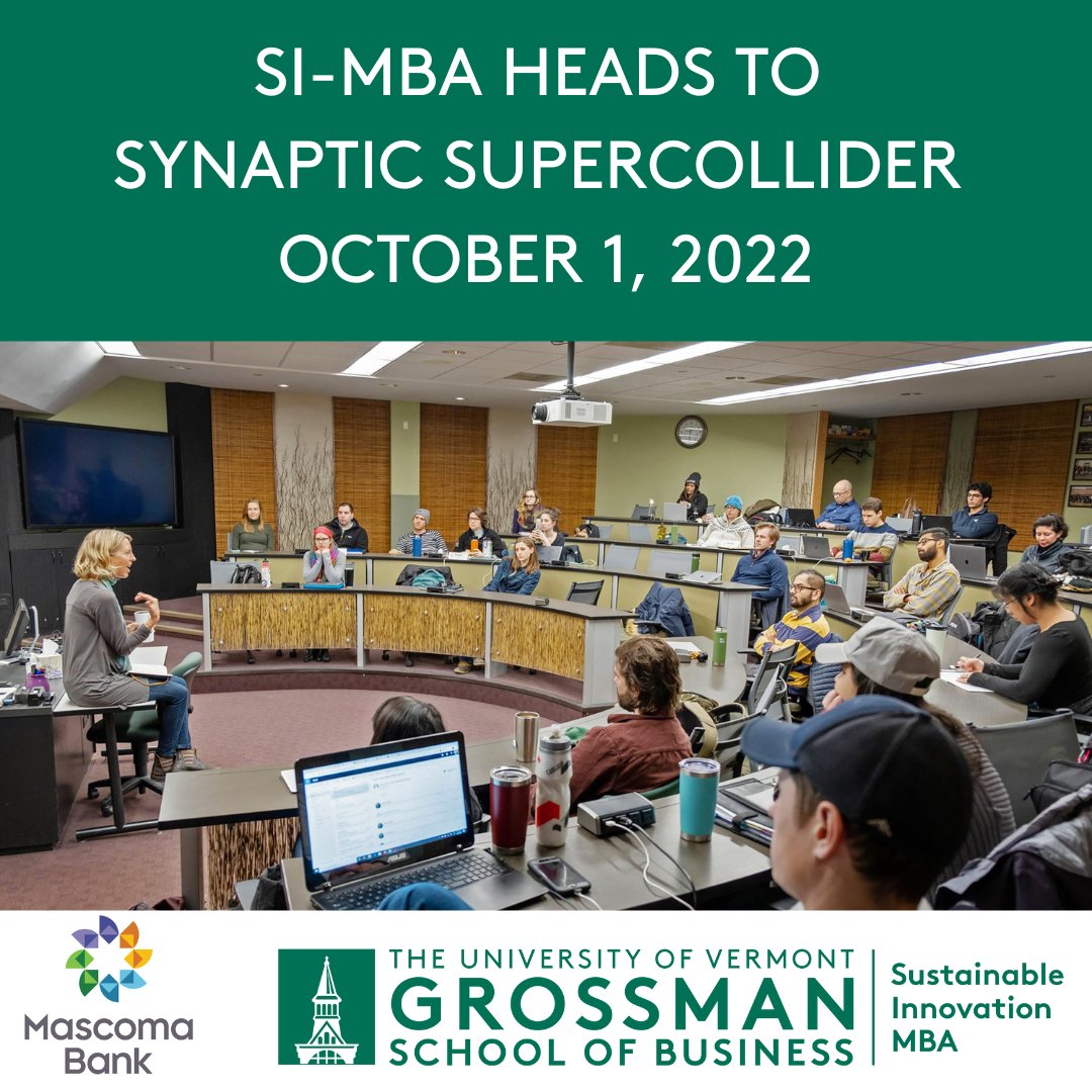 marcbolh's tweet photo. Mascoma Bank has agreed to sponsor the 2023 cohort of the Sustainable Innovation MBA program (SI-MBA) at the University of Vermont Grossman School of Business to attend Synaptic Supercollider the weekend of October 1st, 2022.
More information and tickets
https://t.co/CeHPEZVXQp https://t.co/13ayLc95tQ