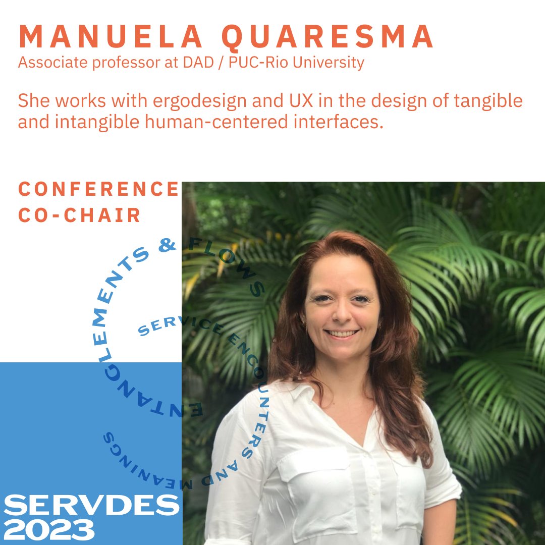 Manuela Quaresma is an Associate Professor at Pontifical Catholic University of Rio de Janeiro. Her work focuses in ergodesign and UX in the design of tangible and intangible human-centred interfaces.

Manuela is one of the conference's co-chairs.
