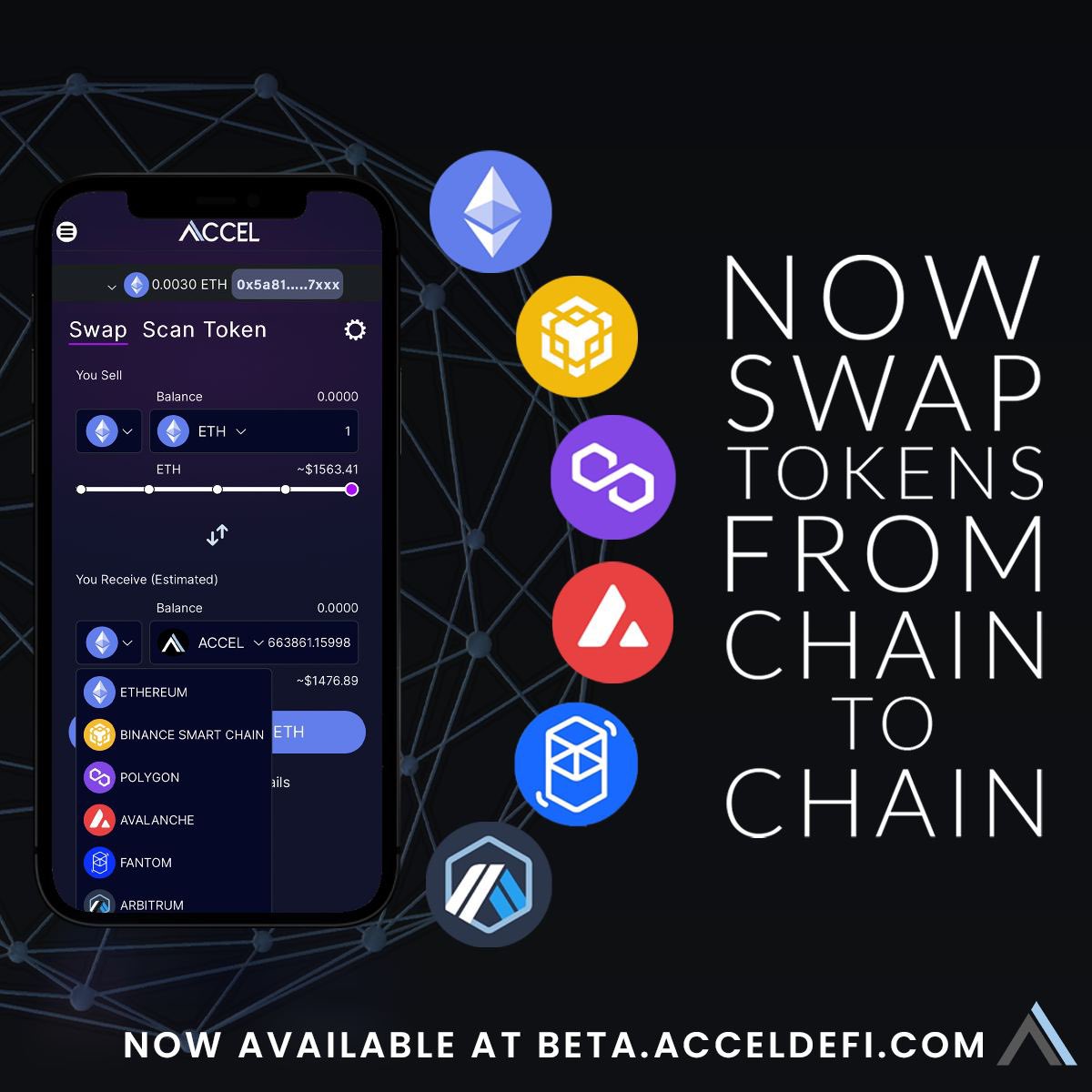 I swap, you swap, we all swap on #Accel swap!                                         🔥 Check out the awesome features of @AccelDefi cross-chain swap at beta.acceldefi.com/swap.
#DeFi #Crypto #BTC #ETH #Ethereum #BNB #Polygon