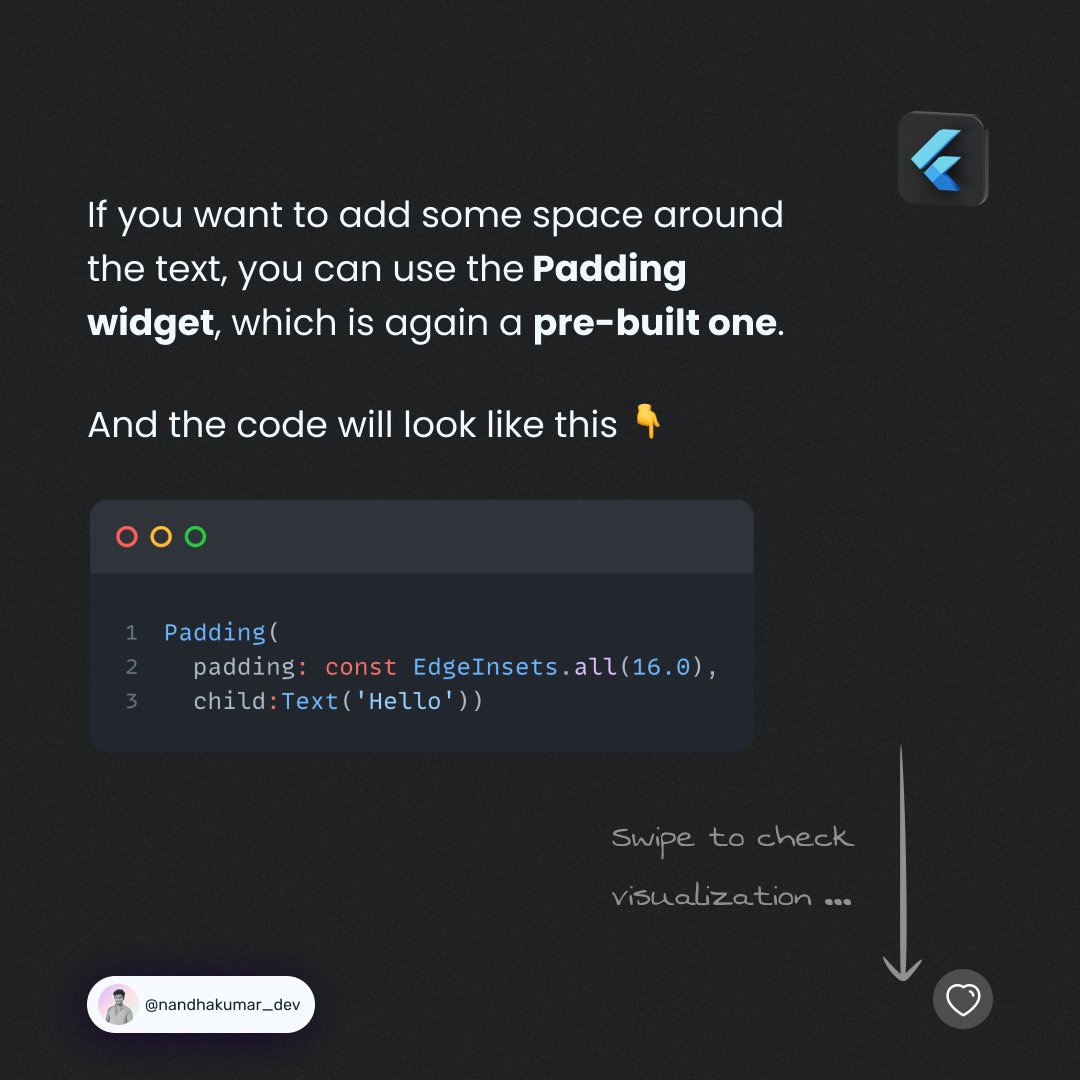 nandhakumar_me's tweet photo. 2/3 

Check out the example👇

#flutter #codinglife #programmers #programmer #SoftwareDevelopment #learning #SoftwareEngineer #Developers #Dev #100DaysOfCode #Coding #CoFounder #Saas #Startup #dart #flutterdeveloper #flutterdev #dartdeveloper #flutterui https://t.co/Zx4v59yOpu