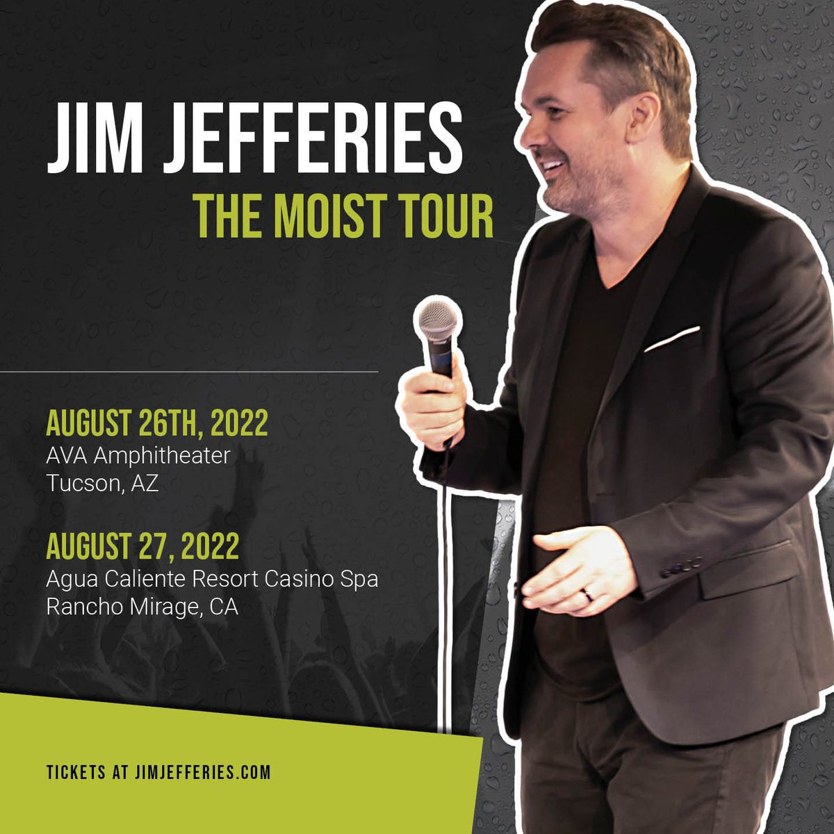 This weekend I'll be performing at @avaconcerts in Tucson, AZ and @aguacalientecasions in Rancho Mirage, CA! Grab your tickets now at Jimjefferies.com