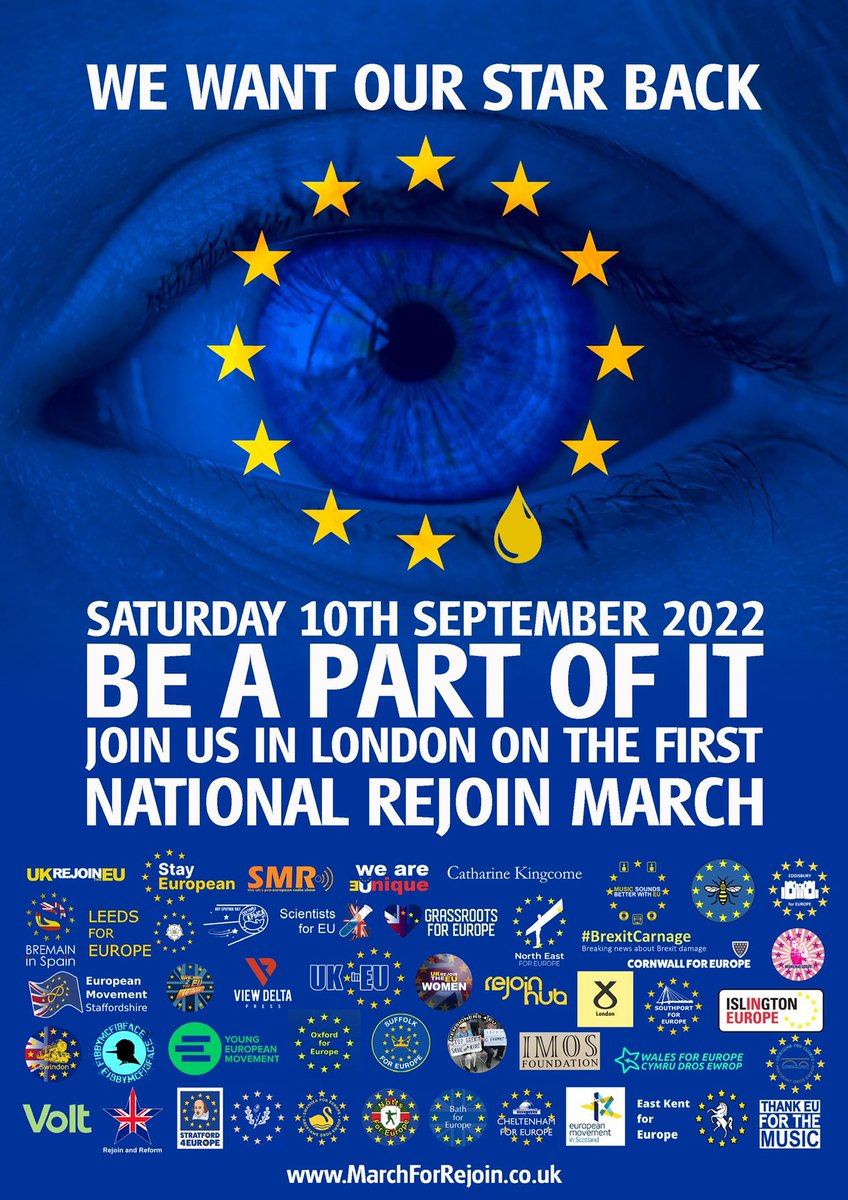 LeedsEurope's tweet image. It’s wonderful to see @euromove, @euromovescot &amp;amp; @WalesForEurope all supporting the @MarchForRejoin in London on 10 September.

We will be there, of course, along with pro-European groups from across the UK. 

We want our star back!

The road to Rejoin starts here. 🇪🇺