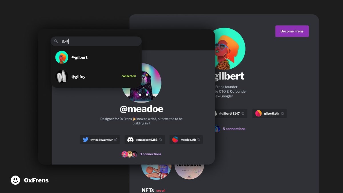 0xfrensxyz's tweet photo. We've also added search! 

Find and connect with people from your community, and shoot them a fren request to keep in touch 🤝 https://t.co/RYztKJnTzE