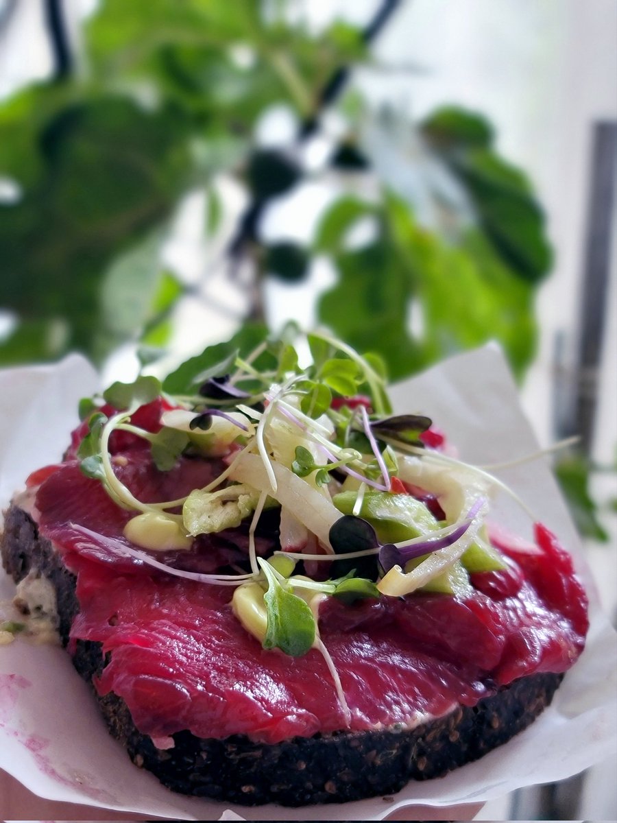 Breakfast this morning: The Cured Mcfarland Springs Trout Open-Faced Sandwich from <a href="/KantineSF/">KantineSF</a>. First time tasting smoked trout and I thinks I like it!
