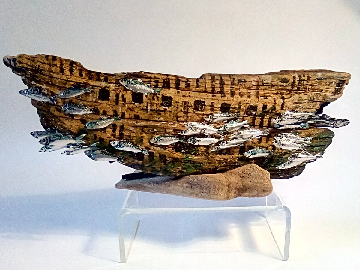 ColinMBaxter's tweet photo. A new #Driftwood &amp; #tinfish creation the #wreck . With grey mullet #fish swimming around and a #conger #eel ! Now in my #studio #Gallery @RCYard @moreGosport @OnlyBespokeUK  @AmzJS13 @stockotrader https://t.co/WWXMFpxK1N