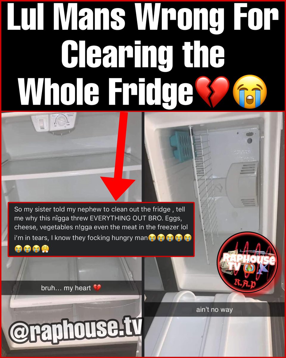 raphousetv2's tweet photo. Little Mans Wrong for Clearing the Whole Fridge😭💔 https://t.co/FsxiuXzpUV